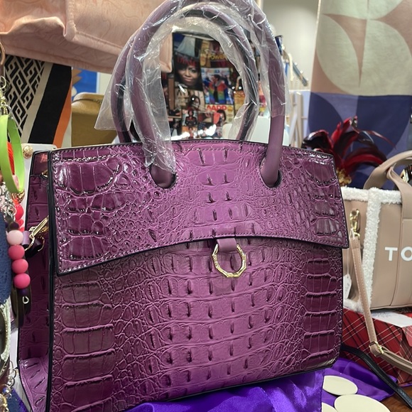 Purple Croc Satchel Handbag Set - Picture 3 of 5